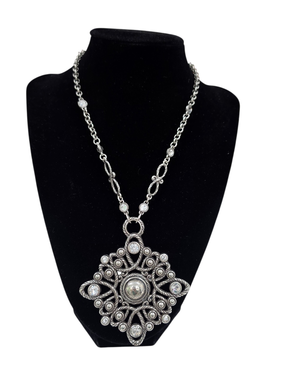 Brighton Silver-Tone Floral Crystal Medallion Necklace